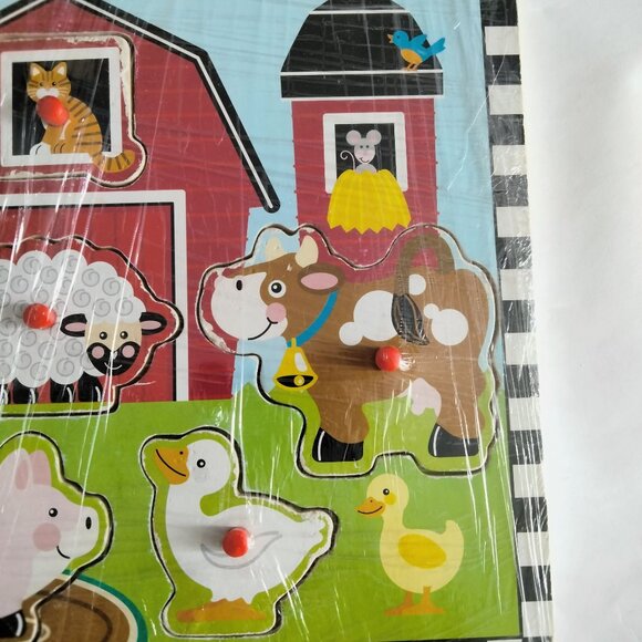 Wooden Farm Animal Puzzle Board Knob Pieces Toddlers Kids Early Learning Toy - Picture 6 of 7
